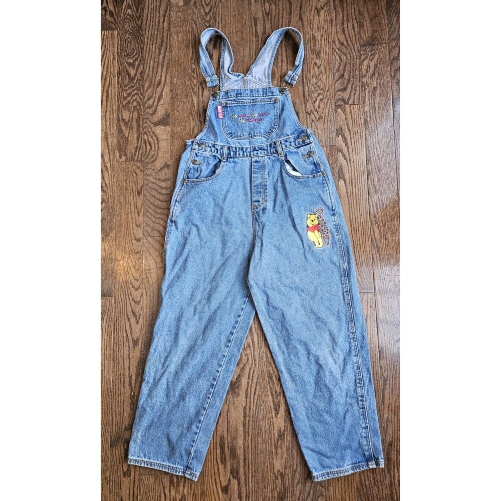 Vintage 90s Winnie The Pooh Overalls Youth Girls Size 14 Disney 100 Acre
